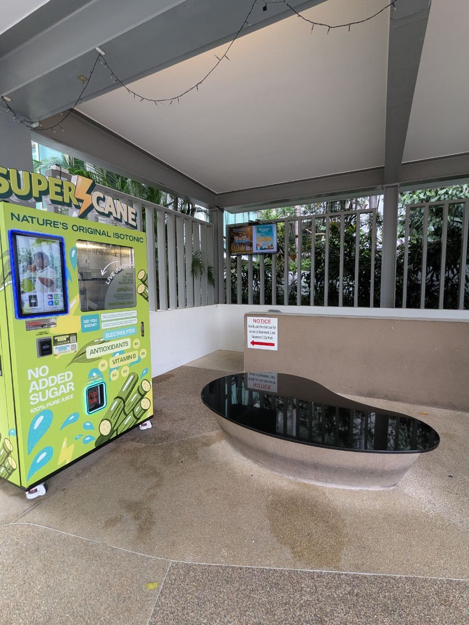 Drop-off point with vending machines at the top of the staircase